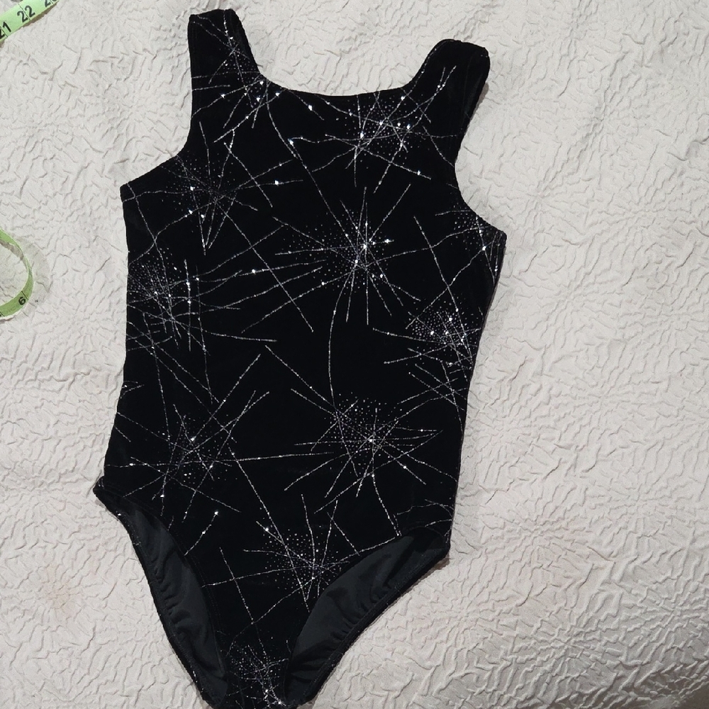 Danskin Black Velvet Leotard with Silver Accents